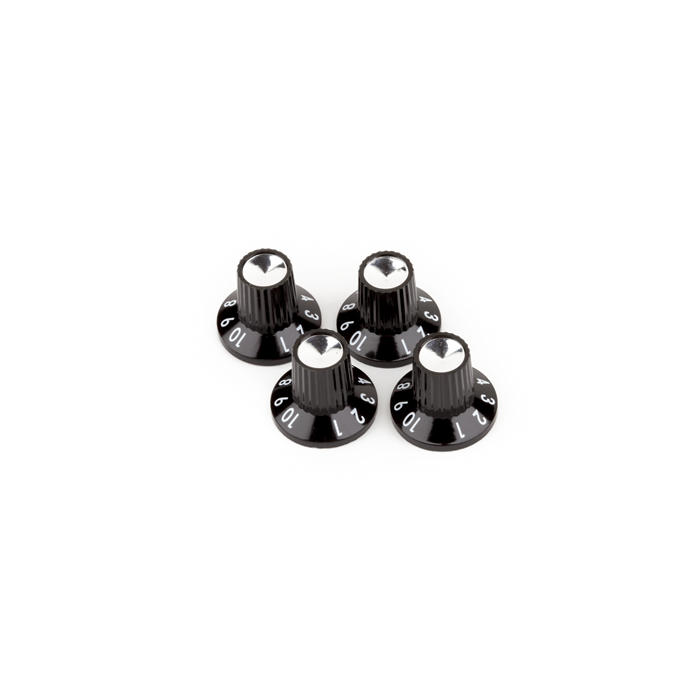 (4) Genuine Fender Black/Silver Skirted (1-10) Push-On Amplifier/Amp Knobs