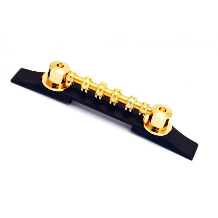 Genuine Gretsch Space Control Roller Adjustable Guitar Bridge w/Wood Base - GOLD
