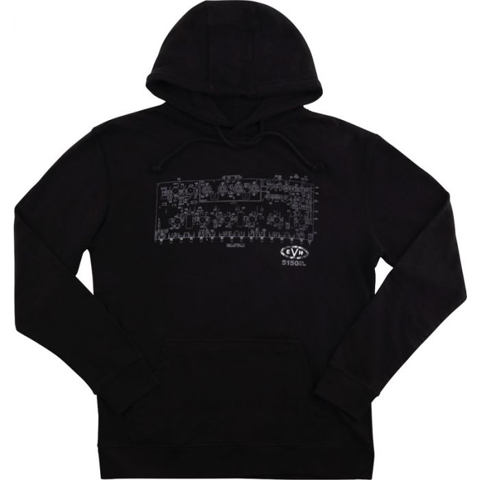 EVH Eddie Van Halen 5150 Schematic Fleece Hoodie, Black, EXTRA LARGE (XL)