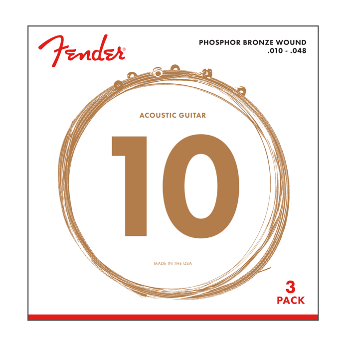 3-PACK Fender 60XL Phosphor Bronze Acoustic Guitar Strings - EXTRA LIGHT 10-48
