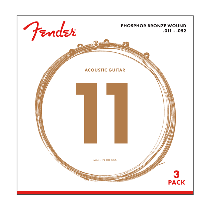 3-PACK Fender 60CL Phosphor Bronze Acoustic Guitar Strings - CUSTOM LIGHT 11-52