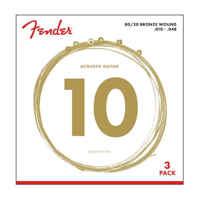 3-PACK Fender 70XL 80/20 Bronze Acoustic Guitar Strings - EXTRA LIGHT 10-48