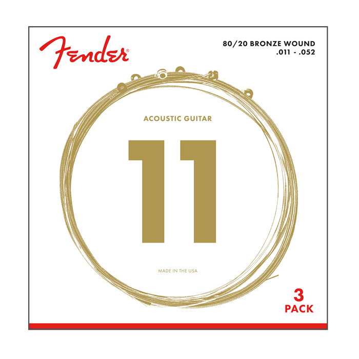 3-PACK Fender 70CL 80/20 Bronze Acoustic Guitar Strings - CUSTOM LIGHT 11-52