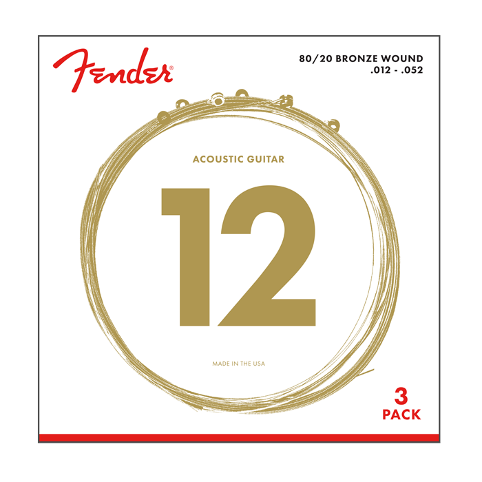 3-PACK Fender 70L 80/20 Bronze Acoustic Guitar Strings - LIGHT 12-52