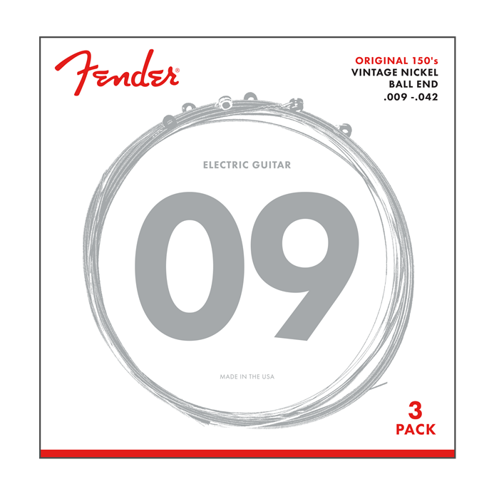 3-PACK of Fender 150L Pure-Nickel Electric Guitar Strings - LIGHT 9-42