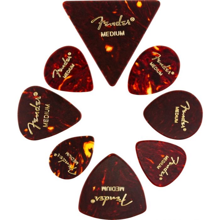 Fender Guitar Picks ALL SHAPES SAMPLE Tortoise Shell Mix Medley MEDIUM (8 PICKS)