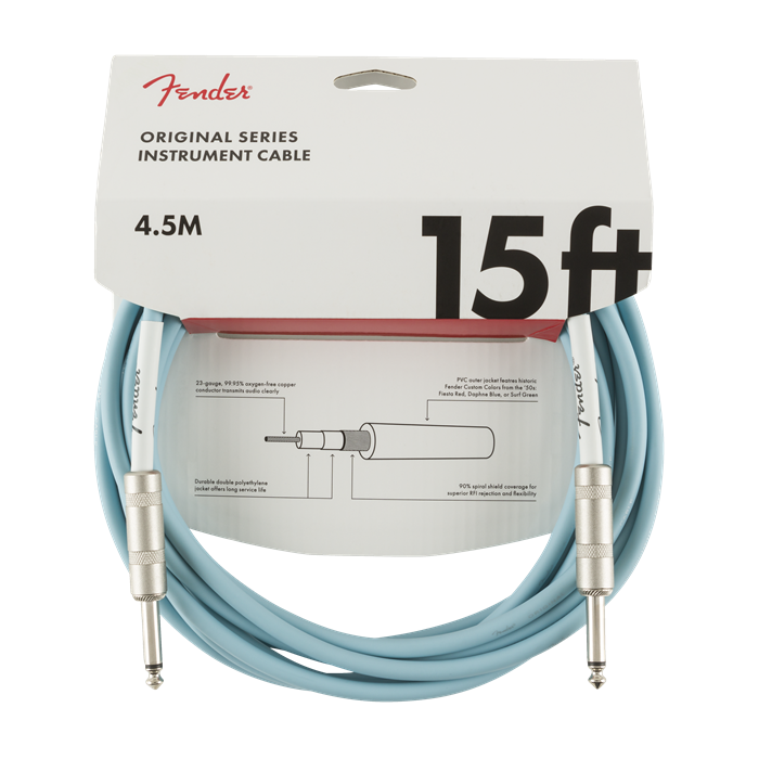 Genuine Fender Original Series Instrument/Guitar Cable, DAPHNE BLUE, 15' ft