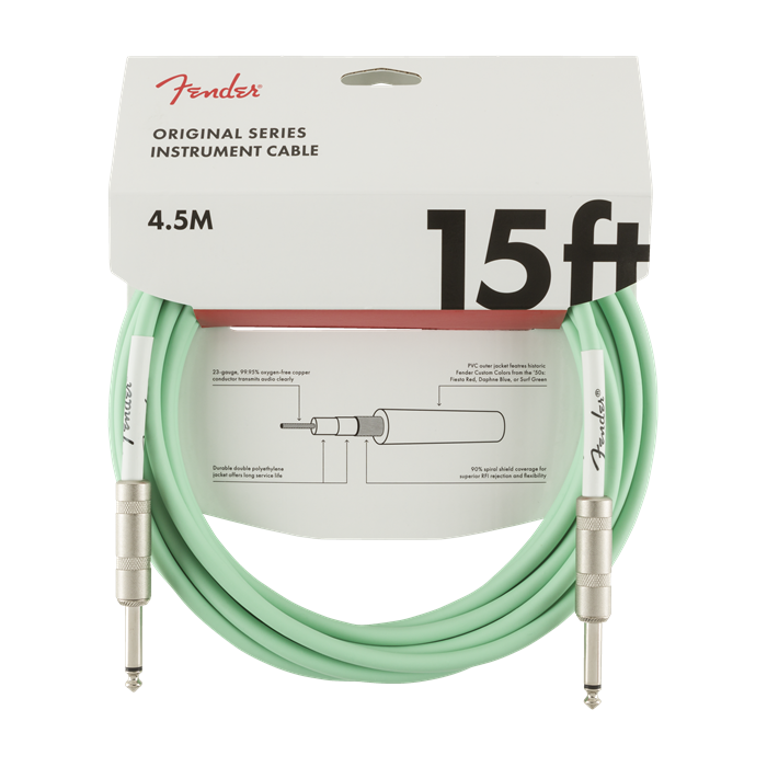 Genuine Fender Original Series Instrument/Guitar Cable, SURF GREEN, 15' ft