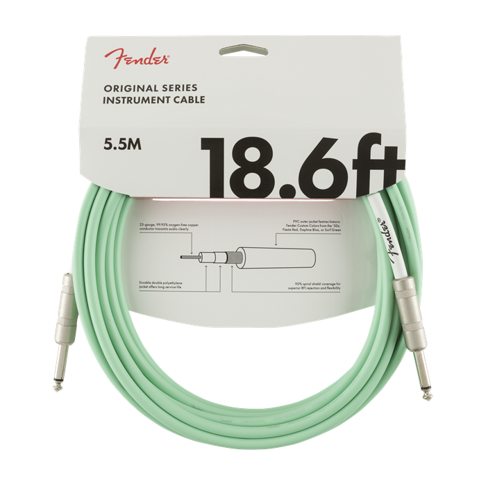 Genuine Fender Original Series Instrument/Guitar Cable, SURF GREEN, 18.6' ft