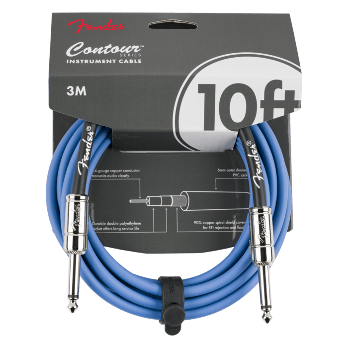 Fender Contour Series Instrument Cable, Straight, 10' ft, Lake Placid Blue