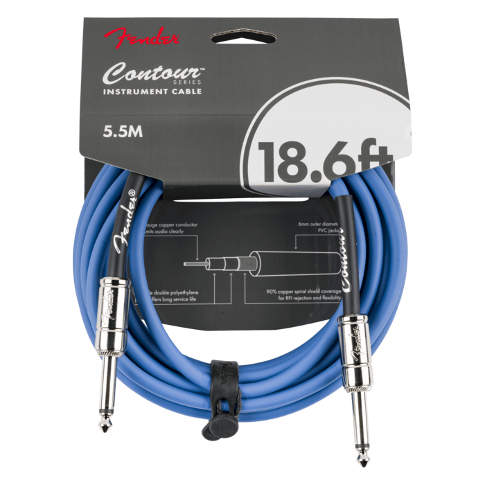 Fender Contour Series Instrument Cable, Straight, 18.6' ft, Lake Placid Blue