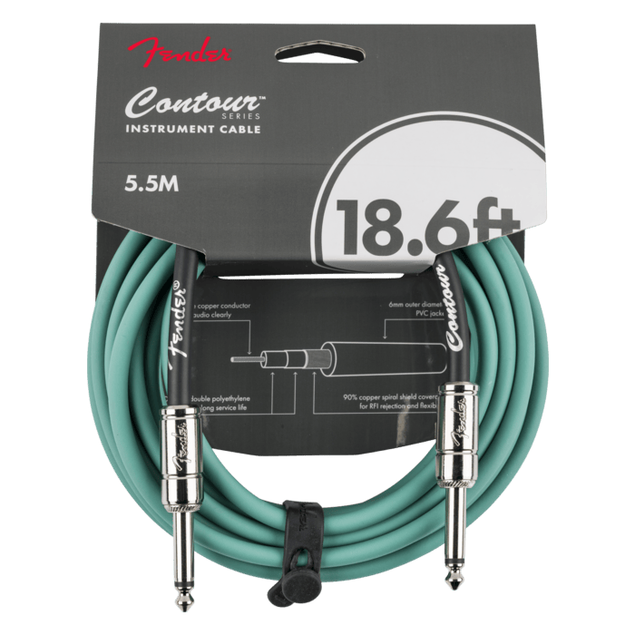 Fender Contour Series Instrument Cable, Straight, 18.6' ft, Sherwood Green