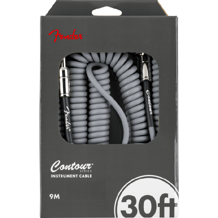 Fender Contour Series Guitar/Instrument Coiled Cable, 30' ft, Inca Silver
