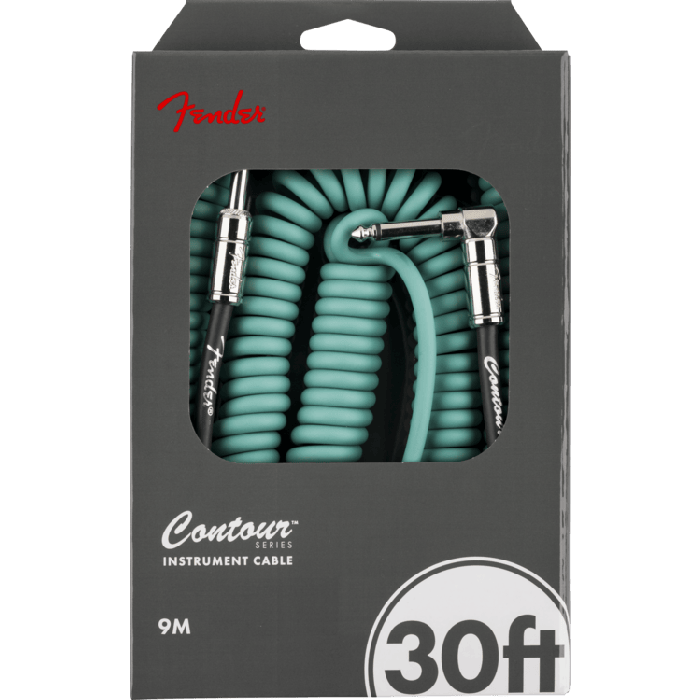 Fender Contour Series Guitar/Instrument Coiled Cable, 30' ft, Sherwood Green