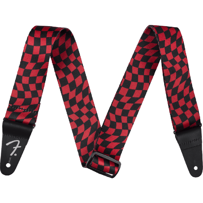 Genuine Fender Wavy Checkerboard Polyester Guitar Strap, Red