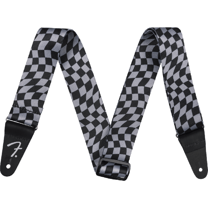 Genuine Fender Wavy Checkerboard Polyester Guitar Strap, Gray