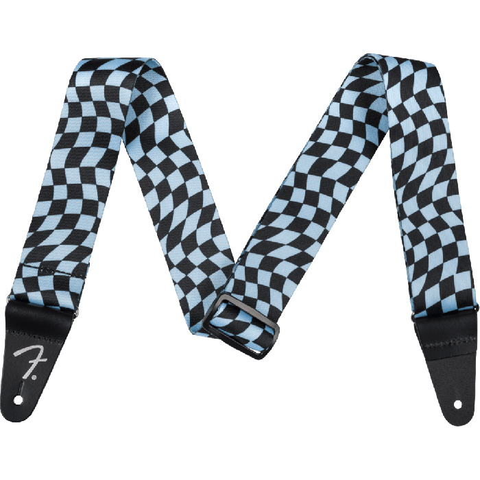 Genuine Fender Wavy Checkerboard Polyester Guitar Strap, Blue