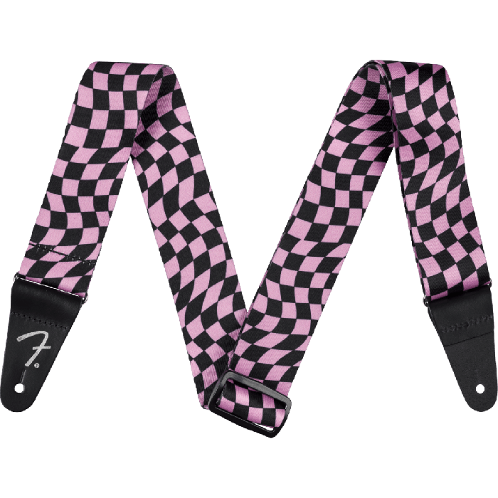 Genuine Fender Wavy Checkerboard Polyester Guitar Strap, Pink