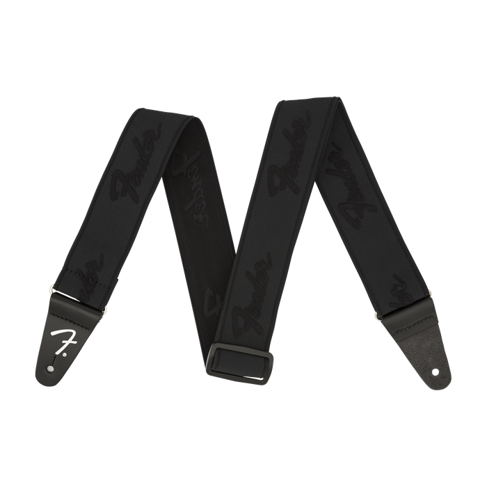 Genuine Fender WeighLess 2" Running Logo Elastic Stretch Guitar Strap, Black