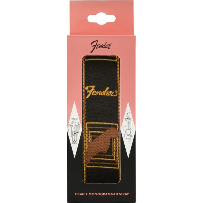 Genuine Fender 2" Wide LEGACY Monogrammed Guitar Strap - Black/Brown/Yellow