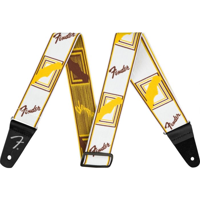 Genuine Fender WeighLess Stretch 2" Monogrammed Guitar Strap, White/Brown/Yellow