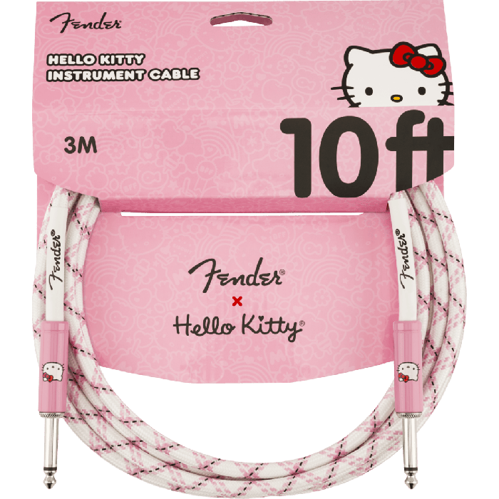 Fender X Hello Kitty Official 10' ft Instrument/Guitar Cable, Woven White/Pink