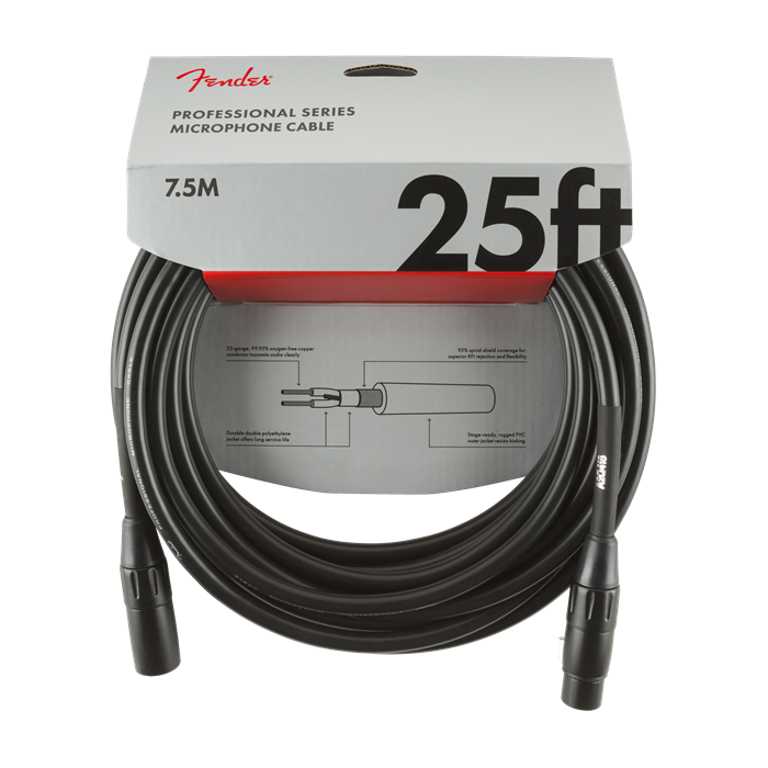 Fender Professional Series Microphone/Mic XLR Cable, Black, 25' ft