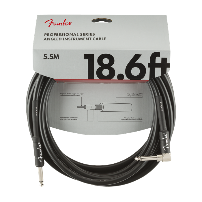 Fender Professional Guitar/Instrument Cable, Straight-Right Angle, 18.6' ft
