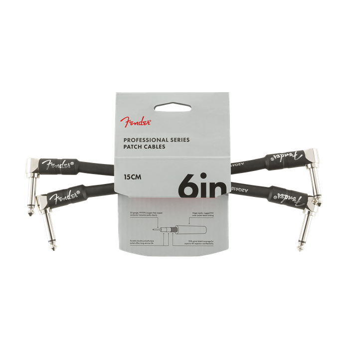 Fender Professional Series Guitar Patch Cable 2-PACK, Black, Right-Angle, 6" in