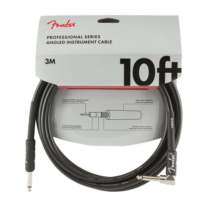 Fender Professional Guitar/Instrument Cable, Straight-Right Angle, 10' ft