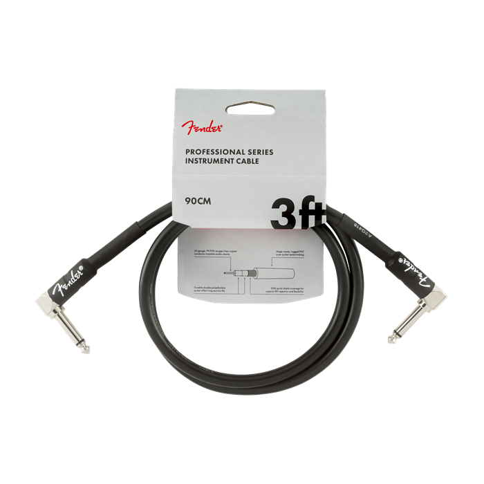 Fender Professional Series Black Guitar/Instrument Cable, Right-Angle, 3' ft