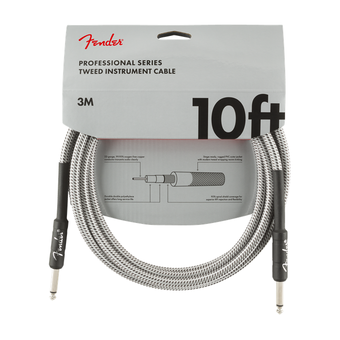 Genuine Fender Professional Series Guitar/Instrument Cable, WHITE TWEED - 10' ft