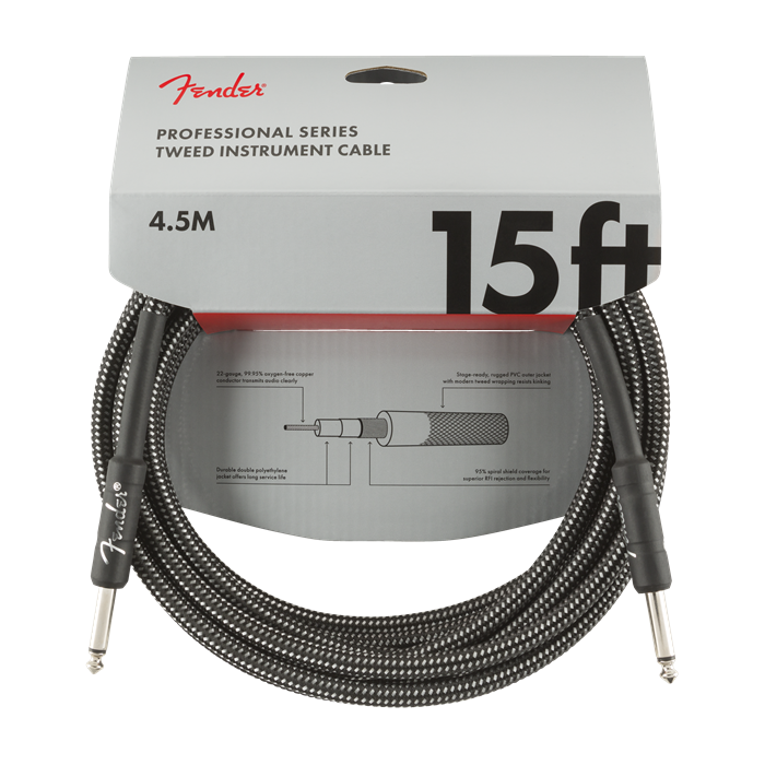 Genuine Fender Professional Series Guitar/Instrument Cable, GRAY TWEED - 15'ft