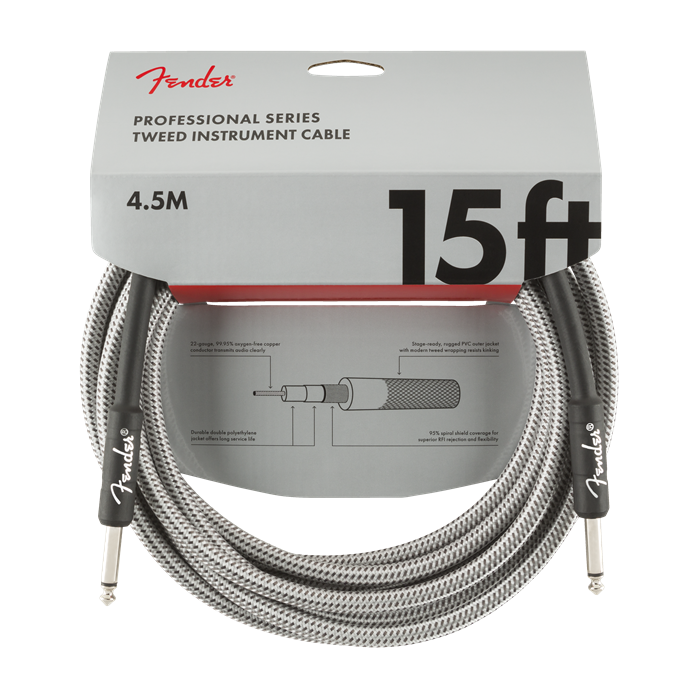 Genuine Fender Professional Series Guitar/Instrument Cable, WHITE TWEED - 15' ft