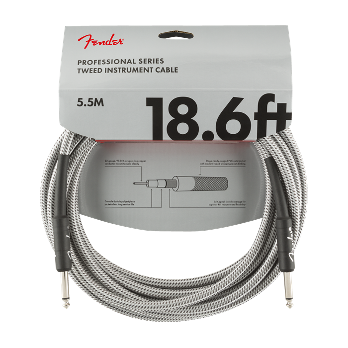 Genuine Fender Professional Series Guitar/Instrument Cable, WHITE TWEED, 18.6'ft