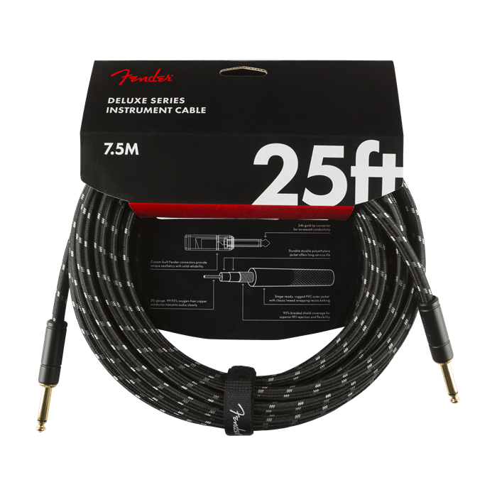 Fender Deluxe BLACK TWEED Electric Guitar/Instrument Cable, Straight Ends, 25'ft