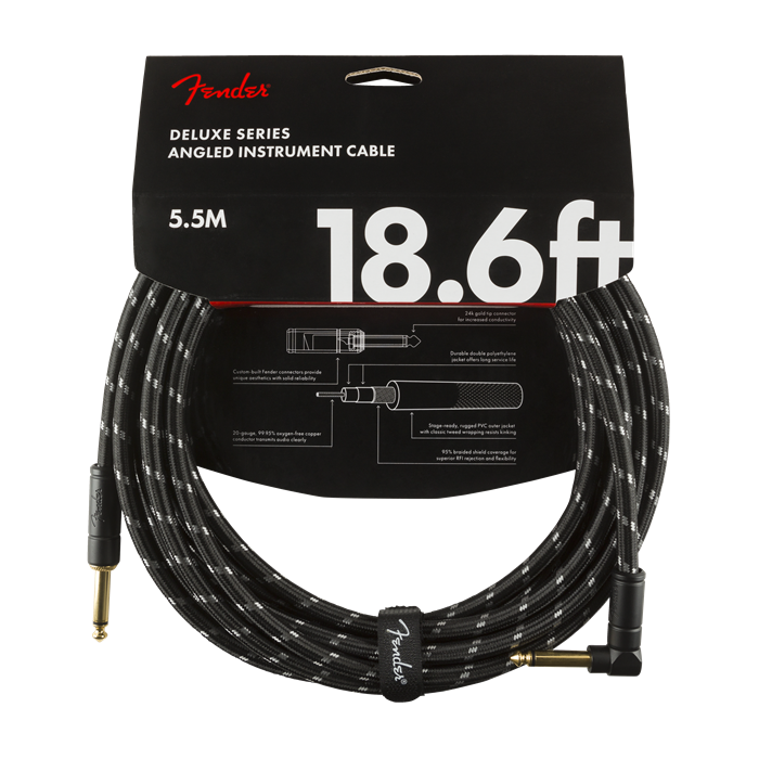 Fender Deluxe BLACK TWEED Guitar/Instrument Cable, Straight-Right Angle, 18.6'ft