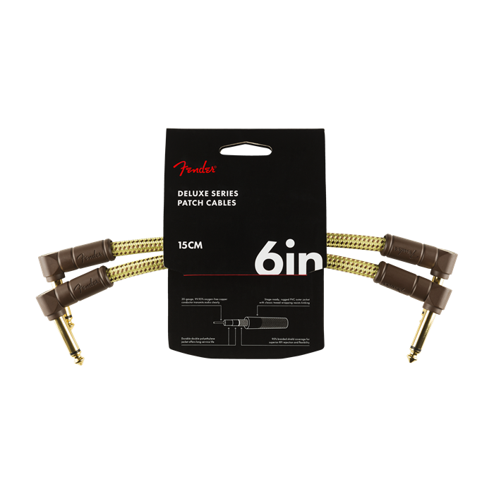 Fender Deluxe TWEED Electric Guitar/Instrument Patch Cables, 2-Pack, 6" in.