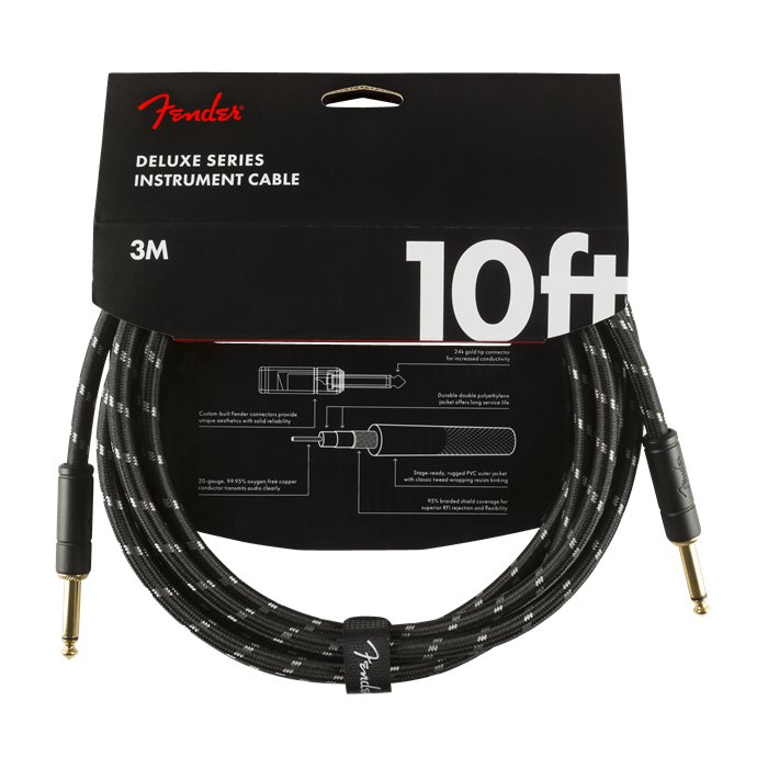 Fender Deluxe BLACK TWEED Electric Guitar/Instrument Cable, Straight Ends, 10'ft