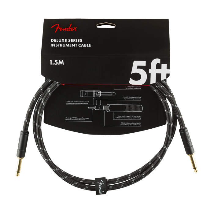 Fender Deluxe BLACK TWEED Electric Guitar/Instrument Cable, Straight Ends, 5' ft