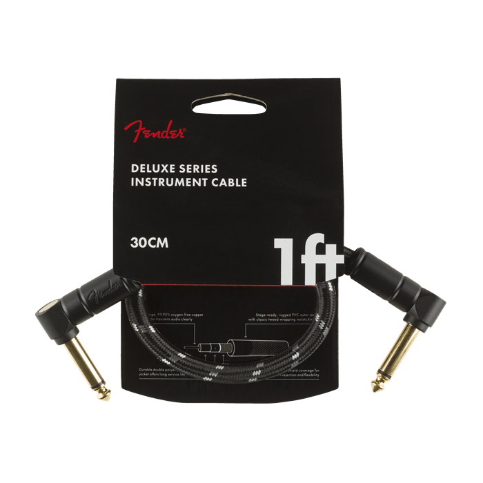 Fender Deluxe BLACK TWEED Guitar/Instrument Patch Cable, Right-Angle, 1' ft