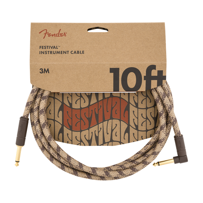 Fender Festival Instrument Cable, Pure Hemp, Right-Angle, Brown Stripe, 10' ft