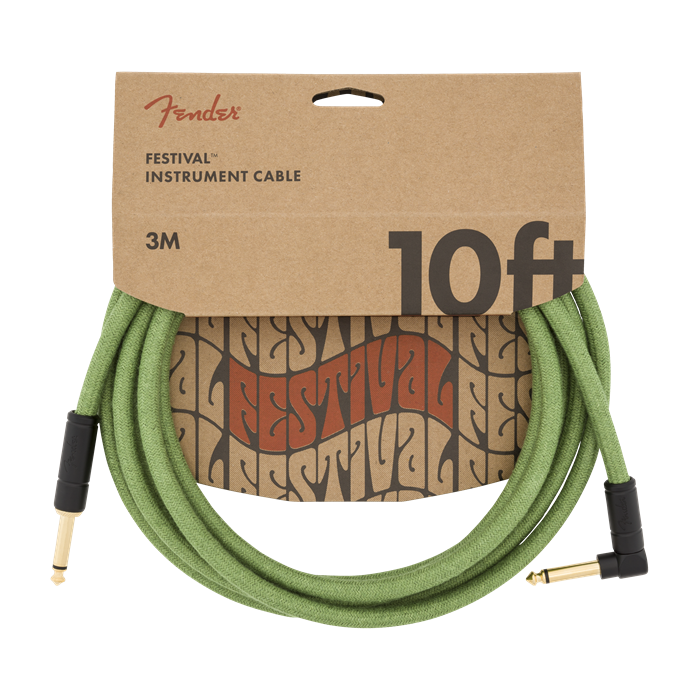 Fender Festival Instrument/Guitar Cable Eco-Friendly Pure Hemp, GREEN 10' ft
