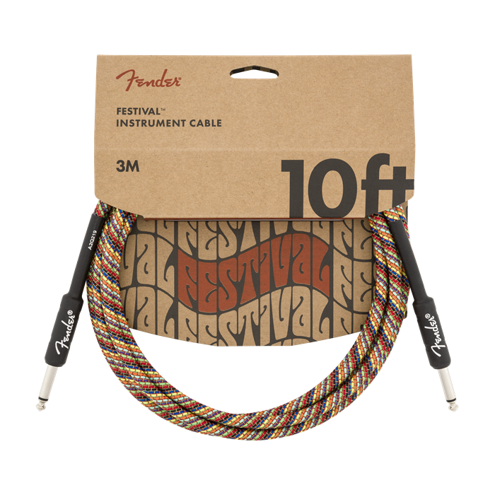 Fender Festival Instrument/Guitar Cable Eco-Friendly Pure Hemp, RAINBOW 10' ft