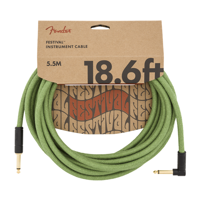 Fender Festival Instrument/Guitar Cable Eco-Friendly Pure Hemp, GREEN 18.6' ft