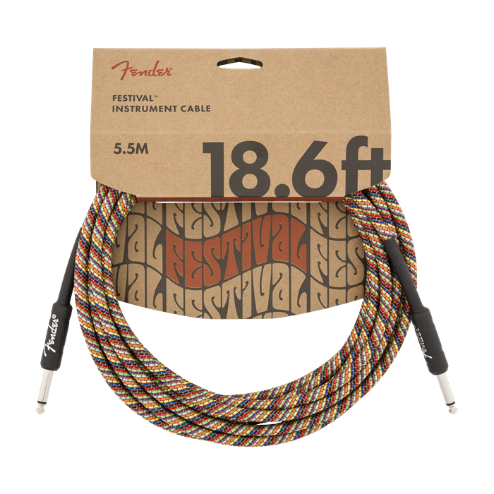 Fender Festival Instrument/Guitar Cable Eco-Friendly Pure Hemp, RAINBOW 18.6' ft