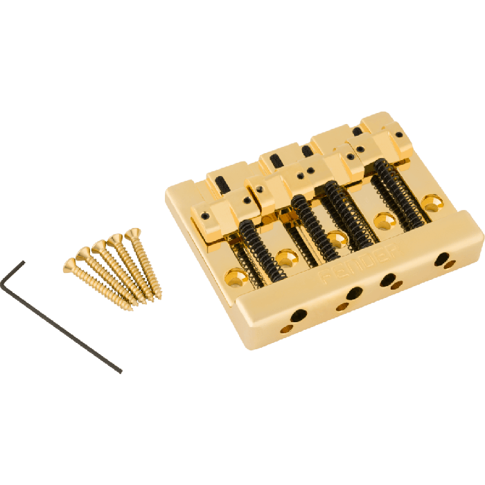Genuine Fender HiMass 4-String Bass Bridge with Zinc Saddles, GOLD