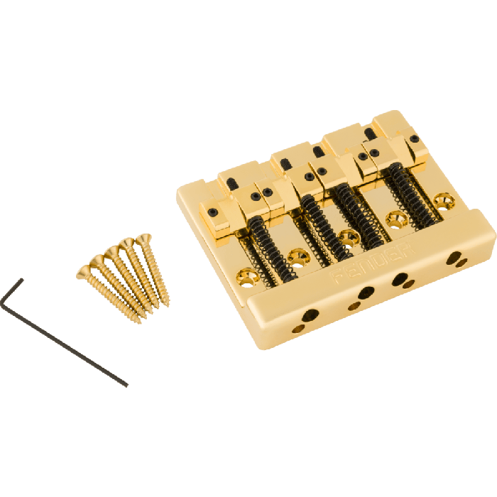 Genuine Fender GOLD HIMASS Block Logo High-Mass Bass Bridge IV w/Brass Saddles