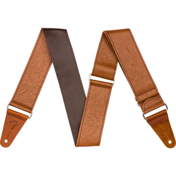 Genuine Fender Tooled Leather Guitar Strap, 2" Wide, Adjustable, Brown