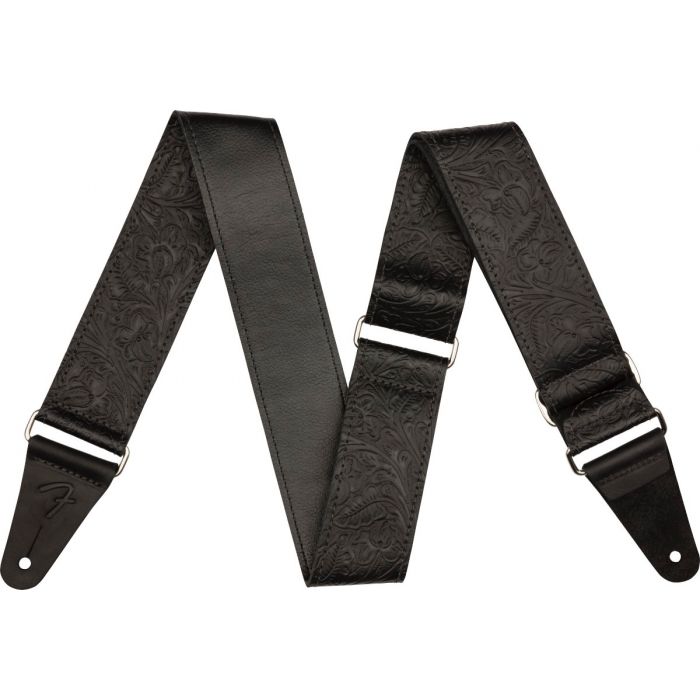 Genuine Fender Tooled Leather Guitar Strap, 2" Wide, Adjustable, Black